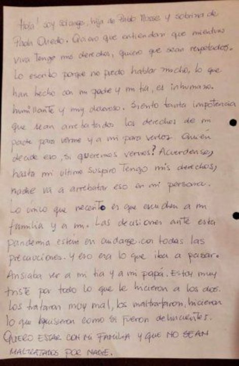 La carta que escribió Solange.